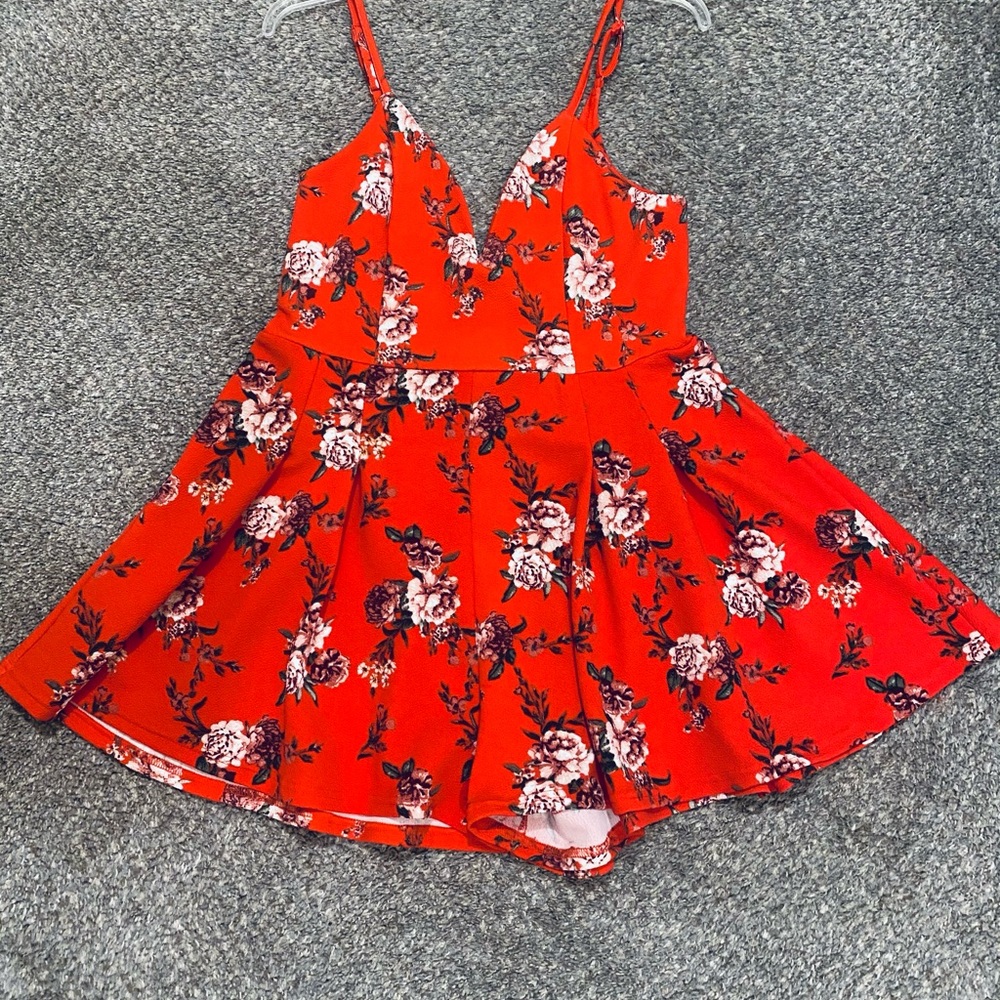 Brand New XL Floral Red Romper Super Stretchy